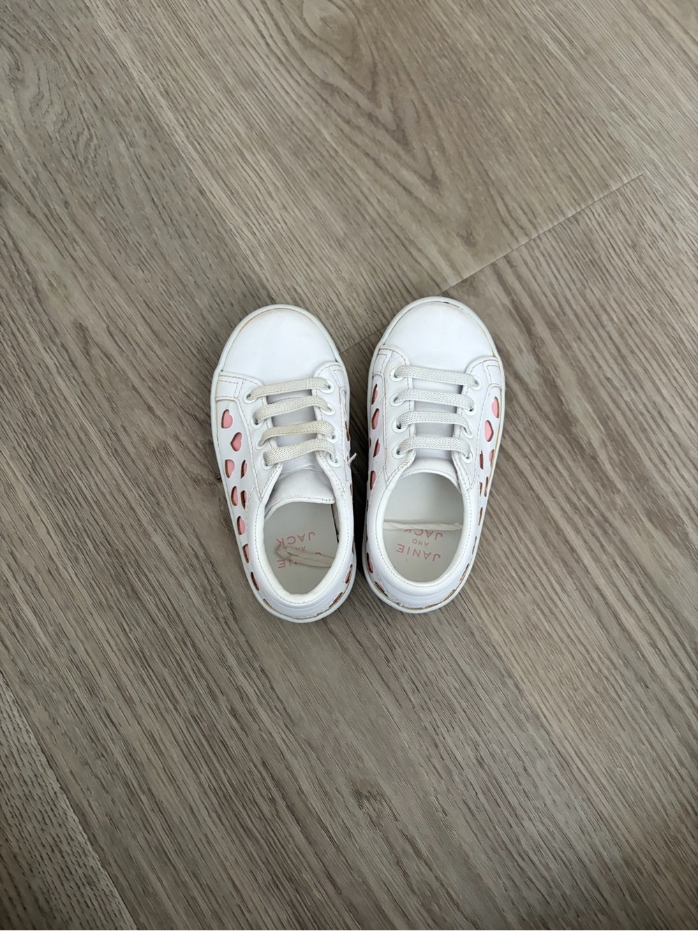 Janie and Jack White Sneakers with Pink Heart Cutouts